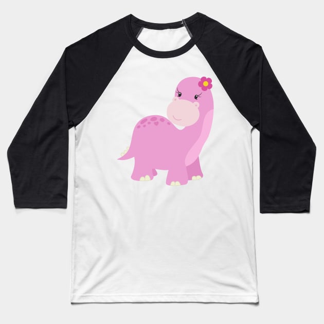 Cute Dinosaur, Pink Dinosaur, Girl Dinosaur, Dino Baseball T-Shirt by Jelena Dunčević